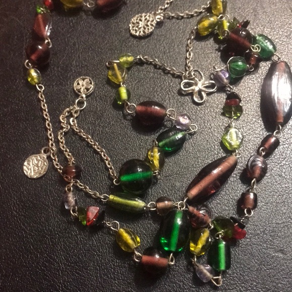 40 in multi colored glass w/ silver accent necklace - Picture 1 of 6